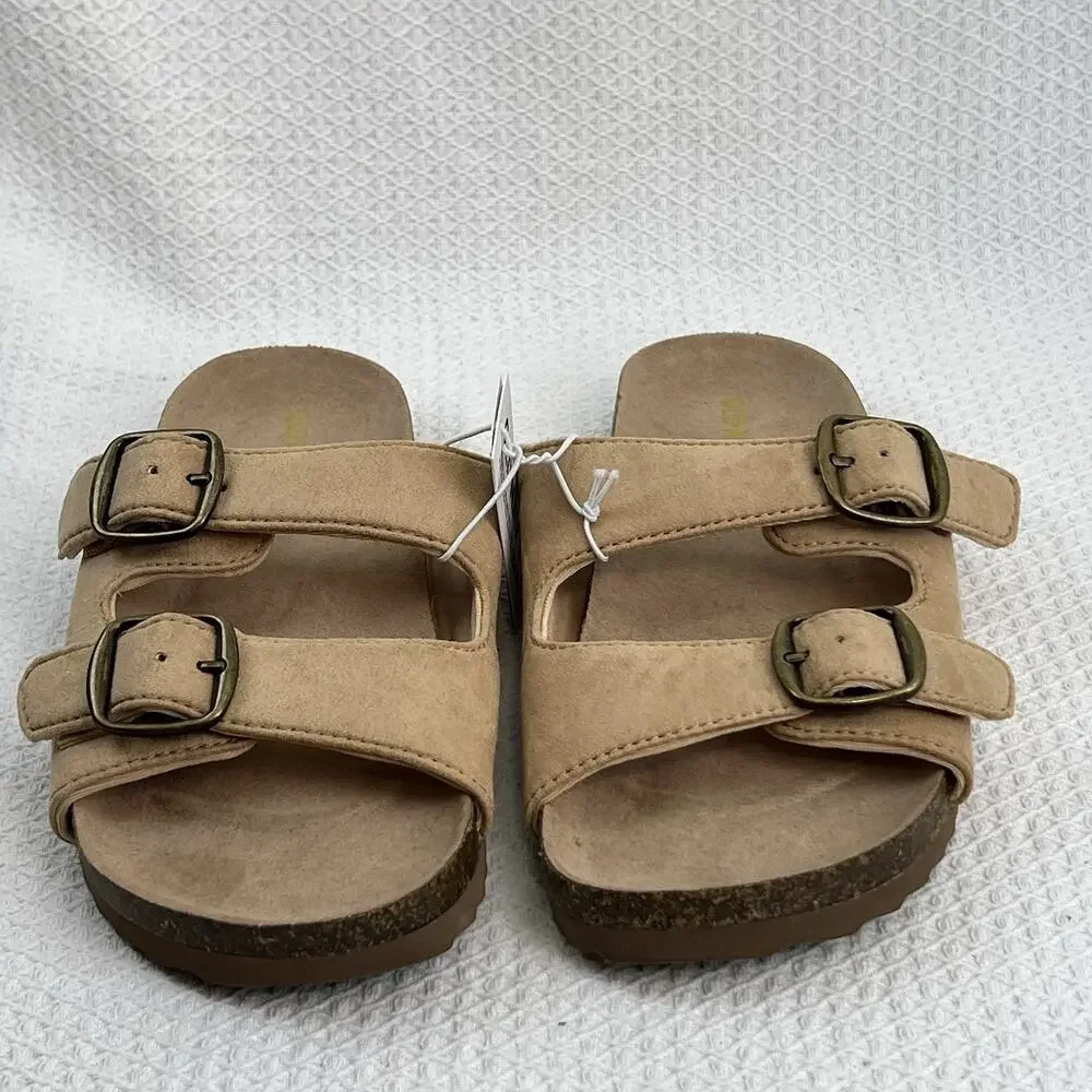 Old Navy Double Buckle Slide Sandals Tan Kids Size 3Y EU 35 NWT